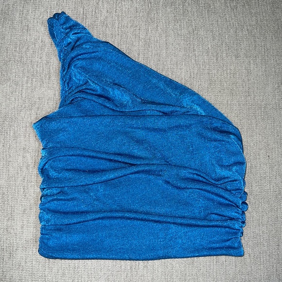 Blue Sparkly One Shoulder Crop Top - Picture 1 of 3